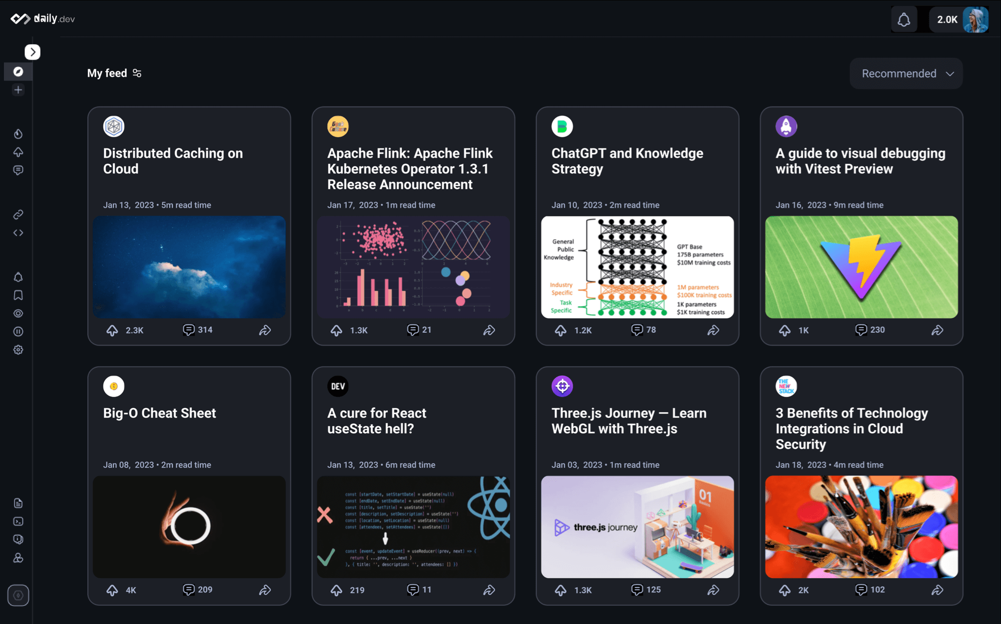 Daily.dev app screenshot of my feed page