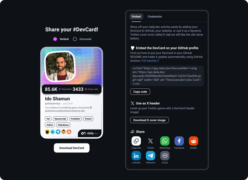 Customizations of the devcard