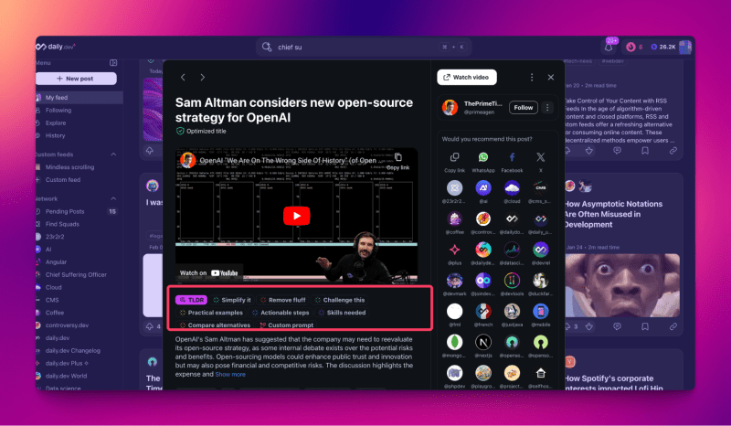 Example of how smart prompts look like inside a post page